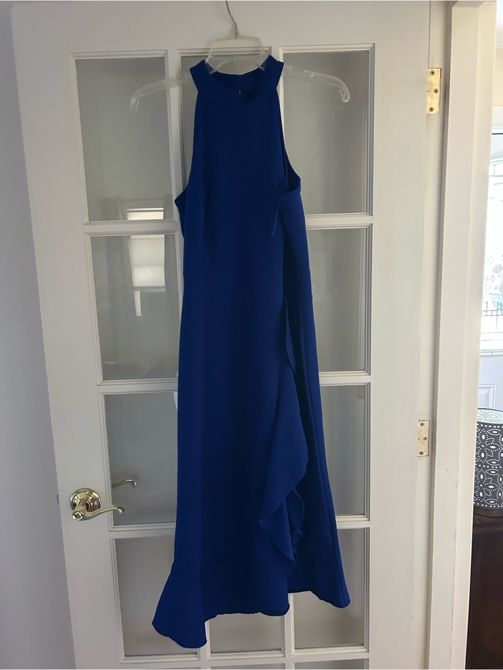 Sleeveless Royal Blue High-Low Halter Dress